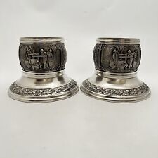 SKS ZINN Pewter Candle Holder Taper Piller Candle Vintage 2Pc picture
