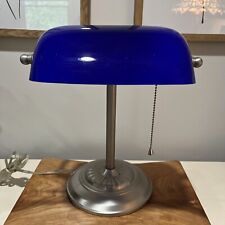 Lamp Vintage Banker’s Cobalt Blue Glass Silver Pedestal picture