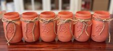 Farmhouse Painted Orange Distressed Ball Mason Jars (6) Pint Wedding Decor Vase picture