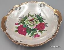 Vintage Japanese Porcelain Rose Pattern Gilded Scalloped Edge Bowl picture