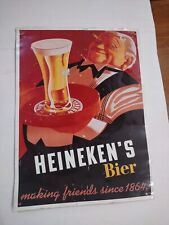 HEINEKEN BEER BIER METAL ENAMEL ADVERTISING SIGN GERMANY DRINKS DECOR 1990 picture