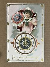 Tucks Postcard c1909 New Year Pretty Child Girl Clock Midnight Antique PC picture