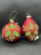 RAZ IMPORTS Red Holly Beaded Ornaments Set Of 2 NEW With Tags picture