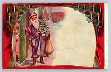 c1905 Purple Santa Claus Children Opening Door Tree Christmas P368 picture