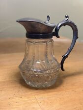 Vintage Cut Glass Syrup Pitcher 4” Silver Tone (unmarked Brand - 5294) picture
