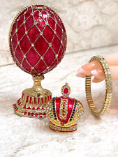 Ruby Red Faberge Easter Egg Faberge Trinket 24k Gold 334 Swarovski HANDMADE egg picture