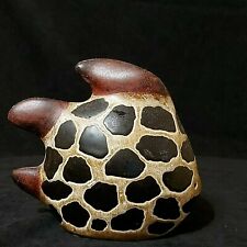 Vintage Wood Tribal Fish Figurine Brown Cheetah Spots Design Preowned  picture