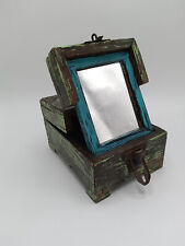 Antique Handmade Barber Vanity Box With Folding Mirror  picture