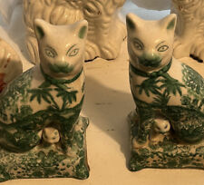 Antique Yong Sheng Republic Porcelain Hong Kong Green Tang Zhi Cat Sculptures picture
