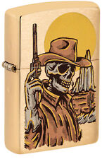 Zippo Wild West Skeleton Design Brushed Brass Windproof Lighter, 48519 picture