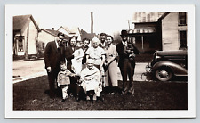 Original Vintage Antique Photo Car Family Gentlemen Ladies Children Dog Houses picture
