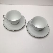 2x Norleans Estate Fine China Teacup Saucer Set Japan Swirl Silver Discontinued picture