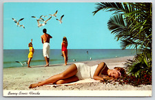c1960s Sunny Scenic Florida Beach Beautiful Woman Vintage Postcard picture