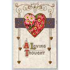 Postcard A Loving Thought Embossed Heart Flowers picture