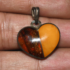 Antique Vintage Old Natural Butterscotch & Baltic Amber Heart Shaped Pendant picture