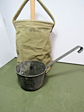 WWII CANVAS  COLLAPSIBLE WATER BUCKET  1942 & METAL LADLE U.S. 1941 picture