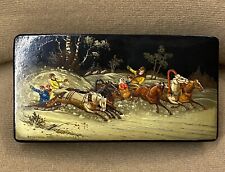 1972 VNTG Fedoskino Lacquer Trinket Box  2 Sleight Troikas 3 Horses Each Signed picture