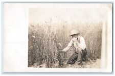 c1910's Black Americana Farmer Wheat Worker RPPC Photo Posted Antique Postcard picture