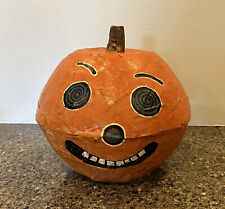 Vintage 9” Halloween PAPER MACHE Pumpkin Jack-O-Lantern Swirly Eyes *PLEASE READ picture