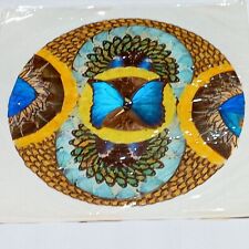 Vintage Butterfly Wing Folk Art Floral Geometric Collage OOAK 17 x 17 B35 picture