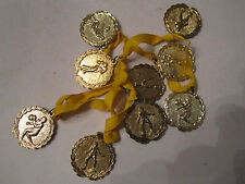 9 VINTAGE FOOTBALL, BASKETBALL & SOCCER MEDALS - UNKNOWN MAKER? -TUB CR picture