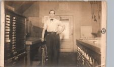 PRINTERS OFFICE INTERIOR real photo postcard rppc occupational printer newspaper picture