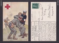 Postcard WWI Propaganda, Red Cross, paramedic with wounded soldier picture