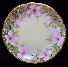 Antique R DELINIERES CIE D&C FRANCE Limoges Hand Painted Pink Lilies Plate picture