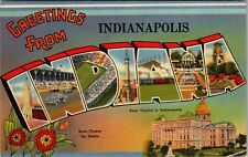 Indianapolis IN-Indiana LARGE LETTER Greetings, 500 Race Capitol Linen Postcard picture