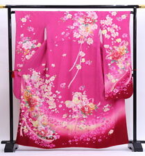 Furisode Kimono  Used Magenta Pink Silver Orchid Condition Rank B picture