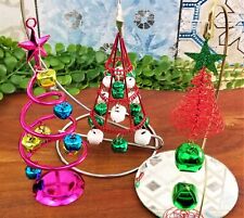 Set of 3 Jingle Bells Christmas Trees Holiday Ornaments Spiral Metallic Bells picture