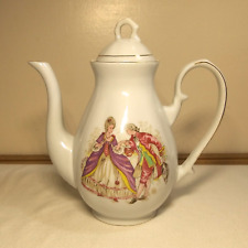Vintage Jay Import Reproduction Porcelain Tea Pot Small Colonial Style Couple picture