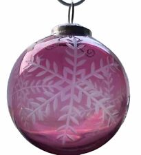 Pair Of Rare Vintage Cranberry / Pink/ Red Kugel Etched Glass Christmas Ornament picture