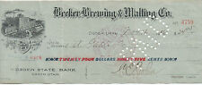 1916 Pre Pro Beer Check from the Becker Brewing & Malting Co Ogden Utah picture