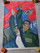 Vintage 1976 Russian / Soviet Union Propaganda Poster - Man & Woman w/ Hands Up picture