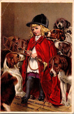 1880s Hood's Sarsaparilla Fox Hunt little Girl Hounds Riding Crop trade card a51 picture