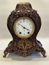 French Boulle Style Vintage Working Mantle Clock with Key & Porcelain Face picture
