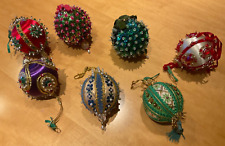 Vintage Christmas Ornaments Handmade Silk Push Pins Beads Sequins Balls Lot of 7 picture