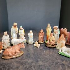 Antique Vtg Figures chalkware nativity 19 pc Christmas Christianity Unbranded picture