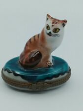 Limoges Trinket Box Tiger/Tabby Cat  Roughly 2 1/8