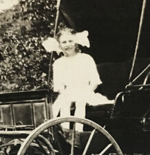 Antique RPPC Horse Drawn Buggy Young Edwardian Girl Large Hair Bow Fashion #19 picture