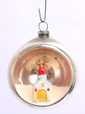 Vintage White Church Indent Silver Mercury Glass 1950s Diorama Ornament Japan picture