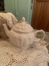 I Godinger & Co Porcelain Teapot Flowers Ornate Leaves White Romantic Farmhouse picture