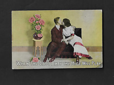 1913 postcard Valentine WHEN THE CAT'S AWAY THE MICE WILL PLAY. Man Woman picture
