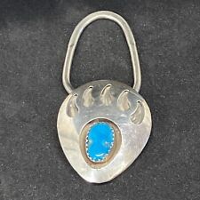 Vintage Navajo Shadow box Turquoise bear Paw Print claw key ring Chain picture