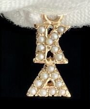 10k Kappa Delta Sorority Seed Pearls Gold Pendant Vintage Balfour Stamp picture