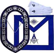 masonic blue lodge set of apron, chain collar and square compass gloves picture