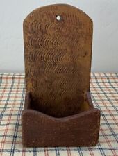 Vintage Primitive Wood Wall Box, Candle Box, Grain Painted, Mustard, Rust picture