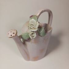 Vintage 1950's 3D Vase Pink Ribbed Watering Ca Japan Gold Leaves picture