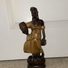 Vintage Elegant Woman Holding Basket Solid Hand Carved Wooden Balinese Statue picture